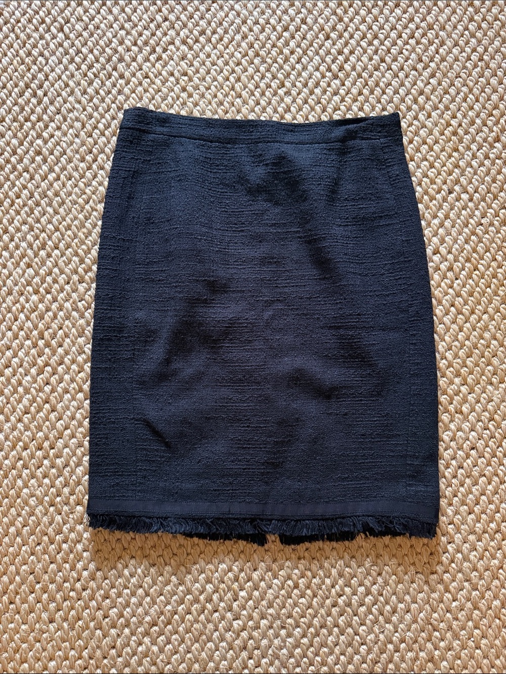 J. Crew Black Tweed Lined Midi Skirt with Fringe Hem